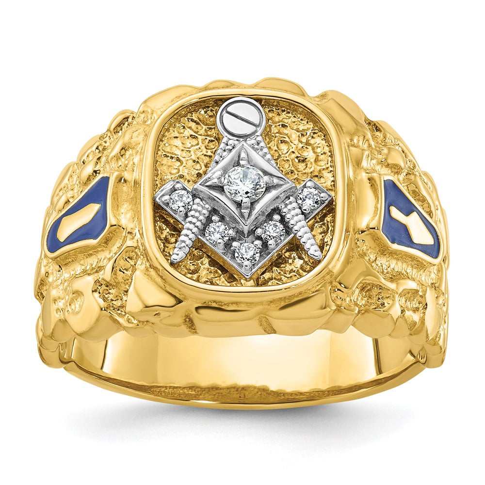 IBGoodman 14k Two-tone Men's Polished and Nugget Textured Diamond Blue Lodge Master Masonic Ring (10.04 grams)
