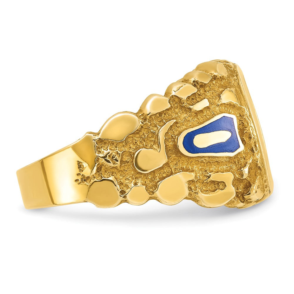 IBGoodman 10k Men's Polished and Nugget Textured with Blue Enamel and Lab Created Sapphire Blue Lodge Master Masonic Ring (8.22 grams)