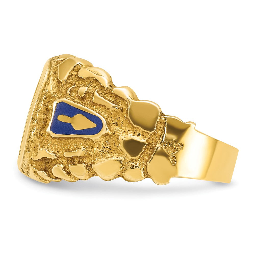 IBGoodman 14k Men's Polished and Nugget Textured with Blue Enamel and Lab Created Sapphire Blue Lodge Master Masonic Ring (8.22 grams)