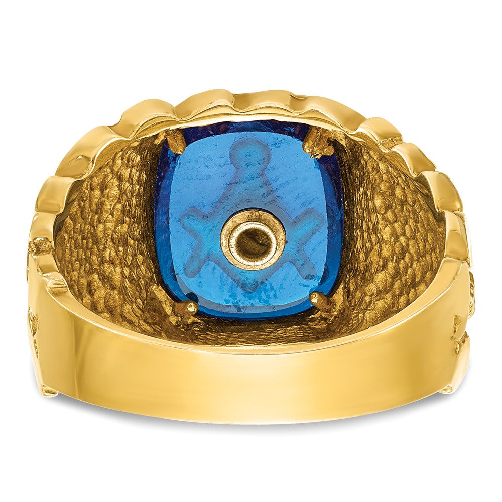 IBGoodman 14k Men's Polished and Nugget Textured with Blue Enamel and Lab Created Sapphire Blue Lodge Master Masonic Ring (8.22 grams)