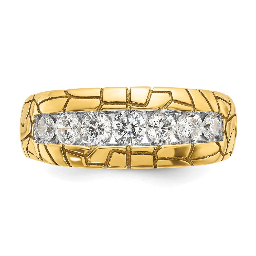 IBGoodman 14k Men's Polished and Nugget Texture 7-Stone 1 Carat AA Quality Diamond Ring (6.94 grams)