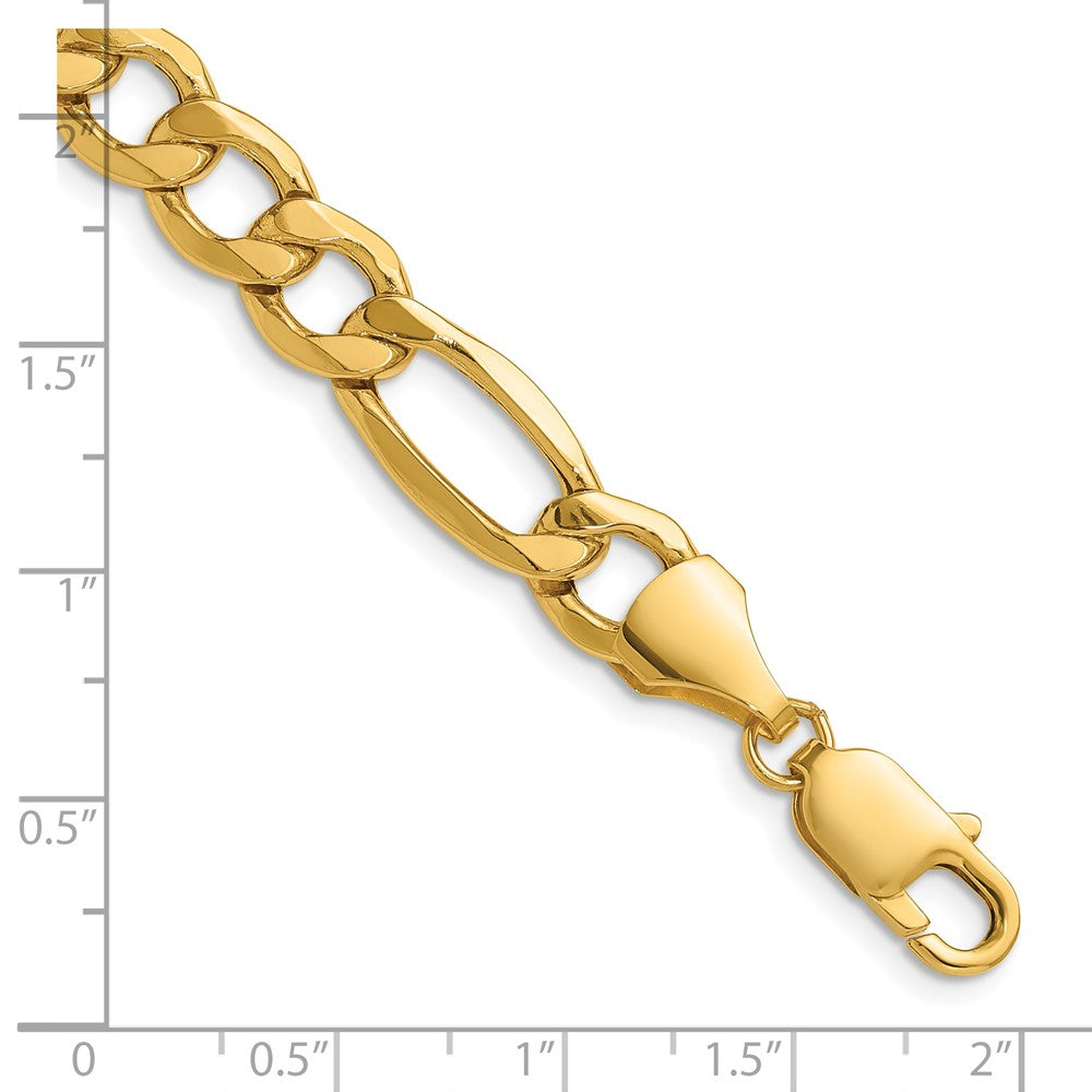 14k 9.4mm Semi-Solid Figaro Chain Bracelet (10.23 grams)
