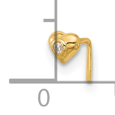 14k 22 Gauge CZ Heart Nose Stud (0.12 grams)