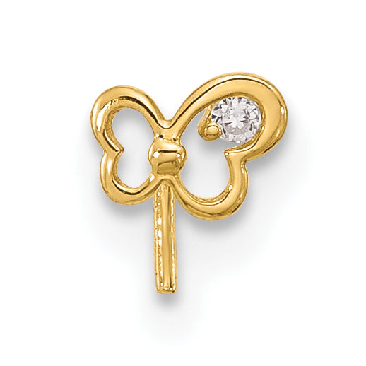 14k 23 Gauge CZ Butterfly Nose Stud (0.09 grams)