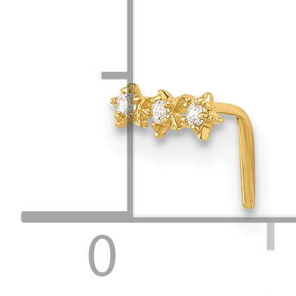 14k 22 Gauge CZ 3-Star Nose Stud (0.1 grams)