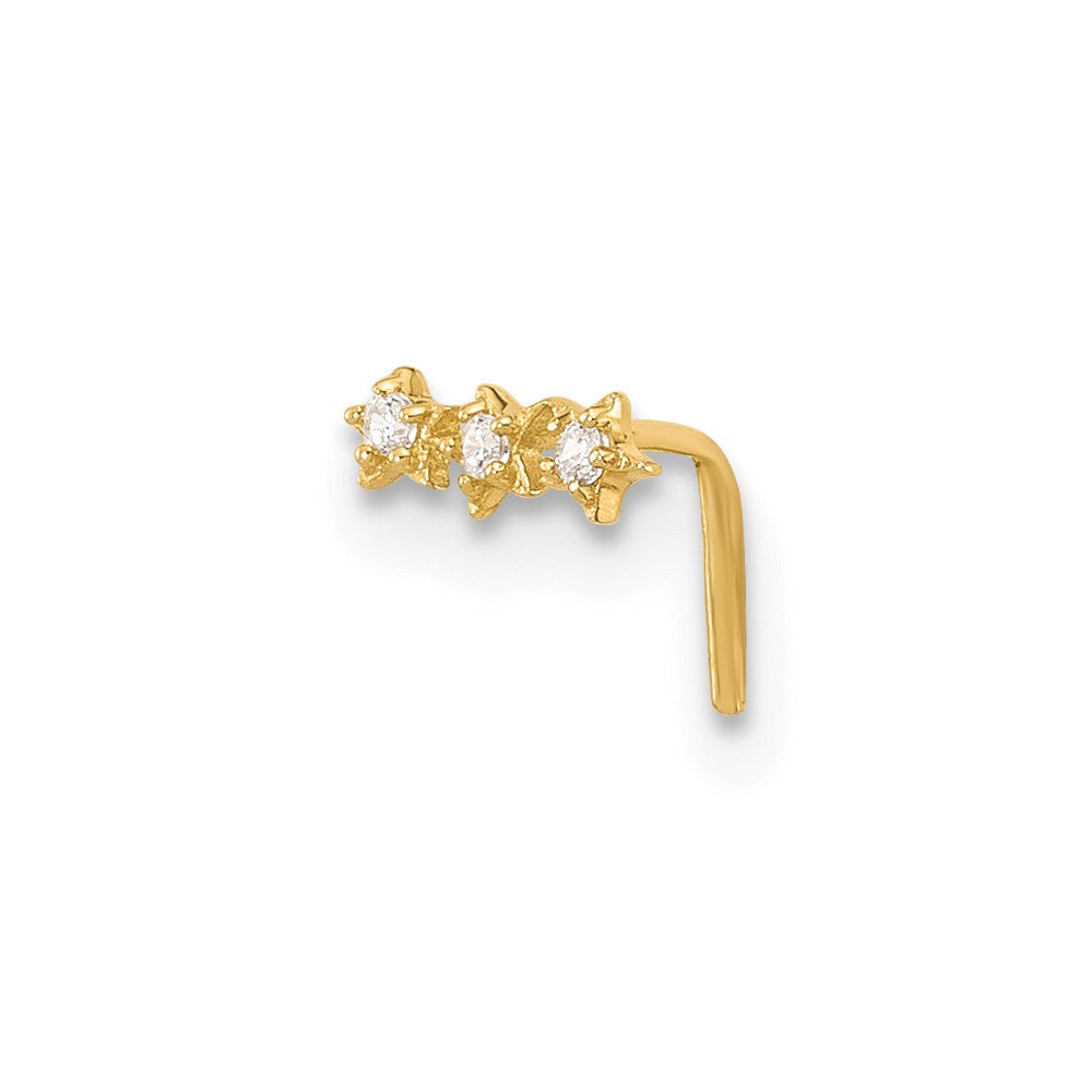 14k 22 Gauge CZ 3-Star Nose Stud (0.1 grams)