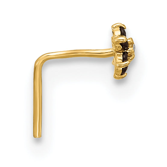 14K 23 Gauge Black & White CZ Flower Nose Post (0.06 grams)