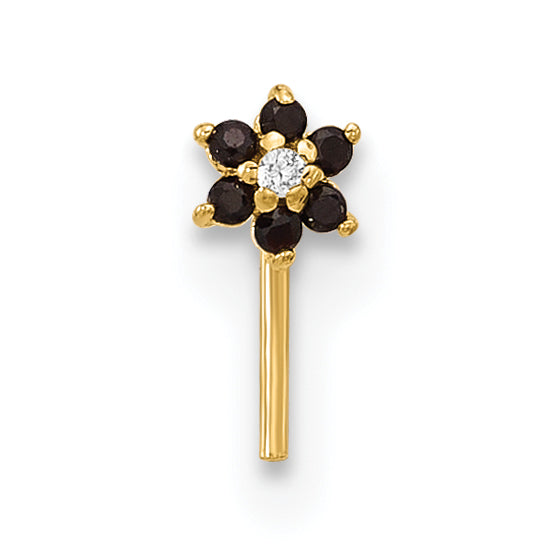 14K 23 Gauge Black & White CZ Flower Nose Post (0.06 grams)