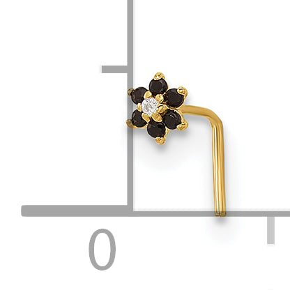 14K 23 Gauge Black & White CZ Flower Nose Post (0.06 grams)