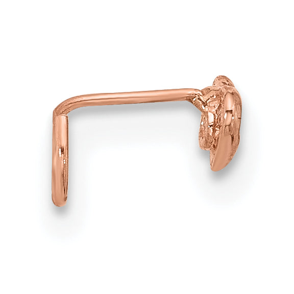 14K Rose Gold 23 Gauge CZ Heart Nose Post (0.1 grams)