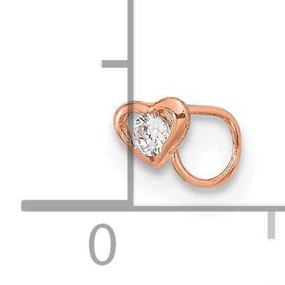 14K Rose Gold 23 Gauge CZ Heart Nose Post (0.1 grams)