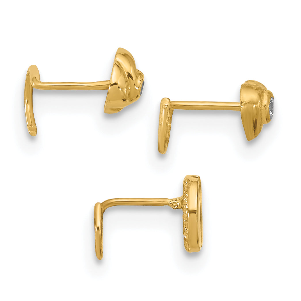 14K 22 Gauge CZ Heart, Flower, and Circle Nose Post Set (0.4 grams)