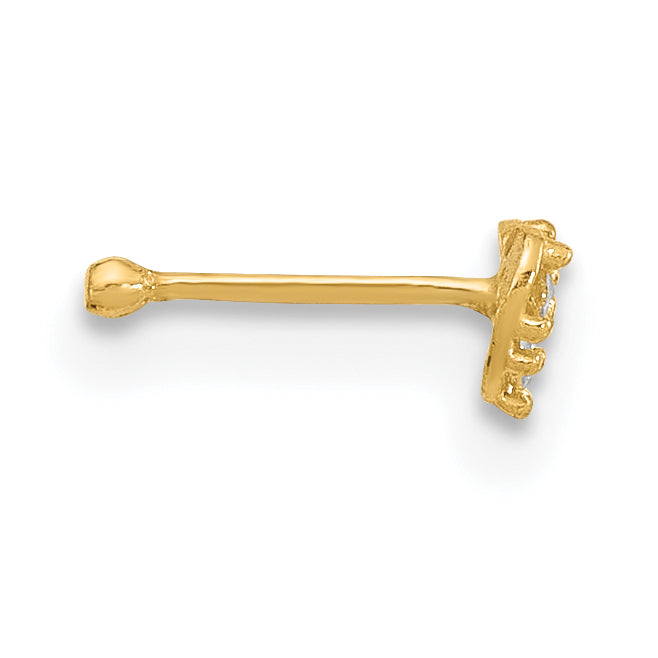 14K 23 Gauge CZ Heart Nose Post (0.06 grams)