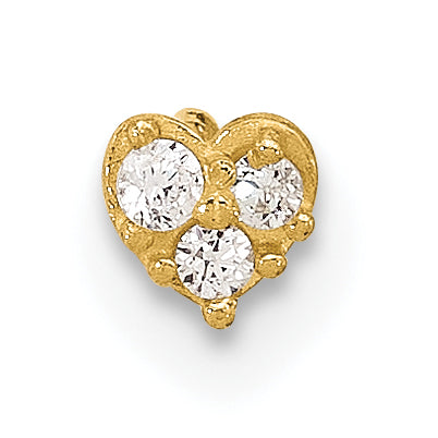14K 23 Gauge CZ Heart Nose Post (0.06 grams)
