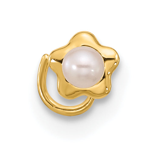 14K 22 Gauge Flower Freshwater Cultured Pearl Nose Ring Body Jewelry (0.07 grams)