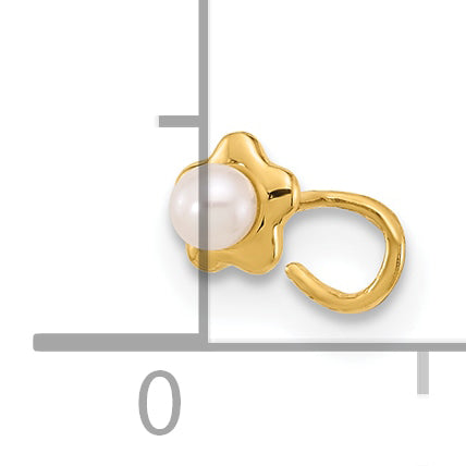 14K 22 Gauge Flower Freshwater Cultured Pearl Nose Ring Body Jewelry (0.07 grams)