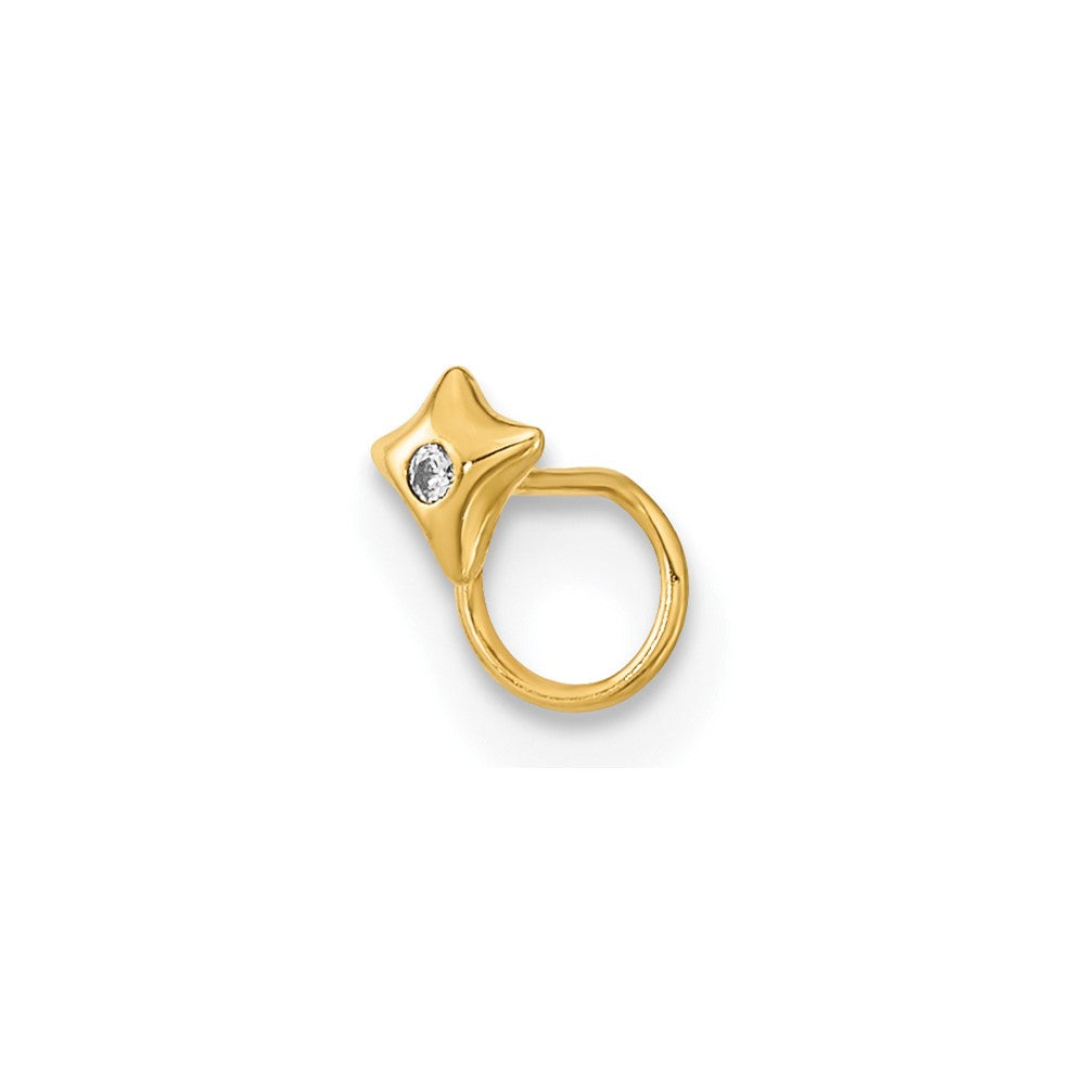 14K 22 Gauge Square with CZ Nose Ring Body Jewelry (0.09 grams)