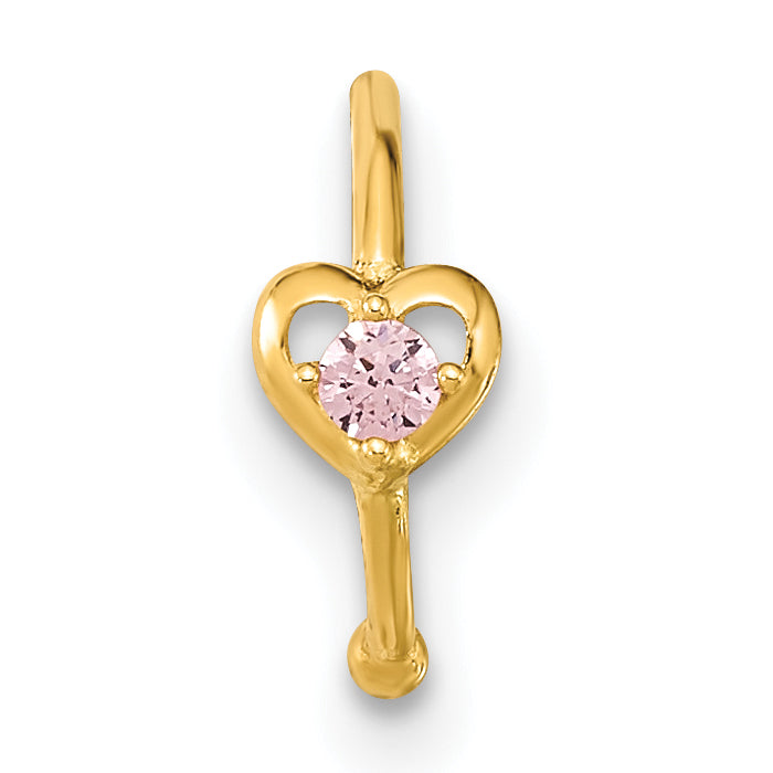 14K 20 Gauge Hoop with Heart CZ Nose Ring Body Jewelry (0.24 grams)