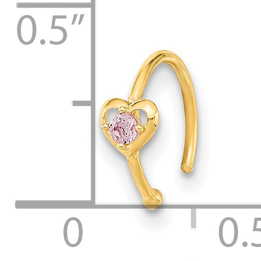 14K 20 Gauge Hoop with Heart CZ Nose Ring Body Jewelry (0.24 grams)