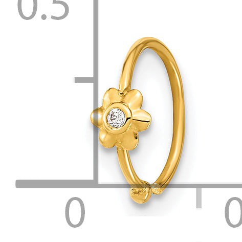 14K 18 Gauge Hoop with CZ Nose Ring Body Jewelry (0.21 grams)