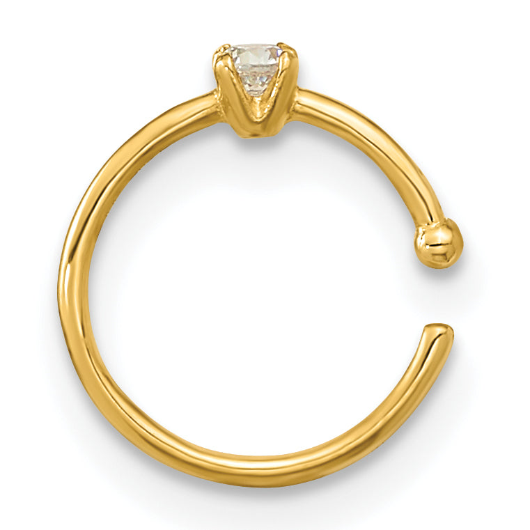 14K 20 Gauge CZ Hoop Nose Ring Body Jewelry (0.2 grams)