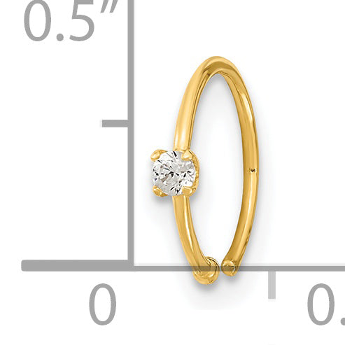 14K 20 Gauge CZ Hoop Nose Ring Body Jewelry (0.2 grams)