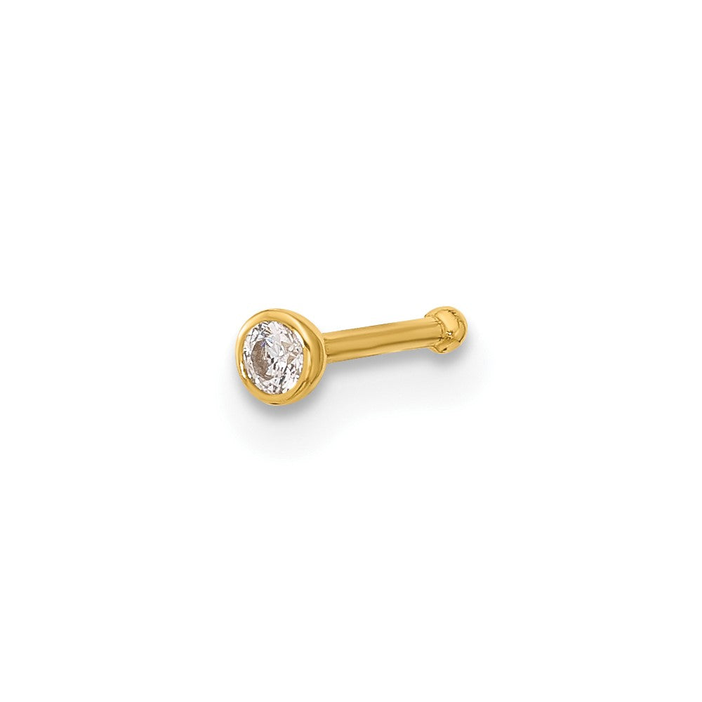 14k 21 Gauge Polished CZ Bezel Nose Stud (0.11 grams)