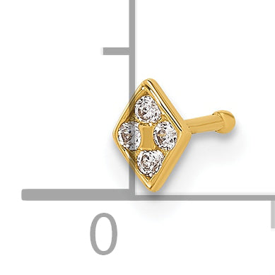 14k 22 Gauge Polished CZ Diamond Shaped Nose Stud (0.13 grams)