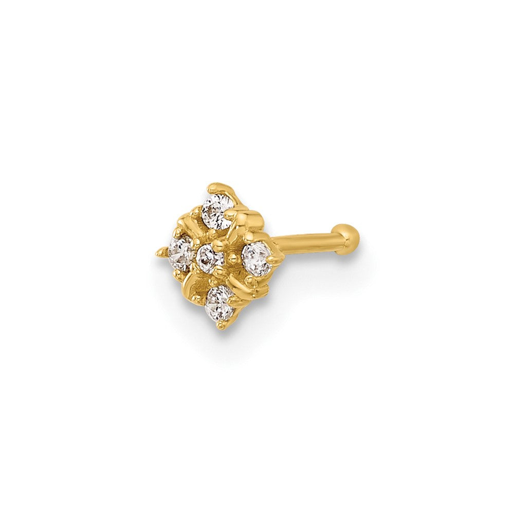 14K 20 Gauge Polished CZ Nose Stud (0.19 grams)