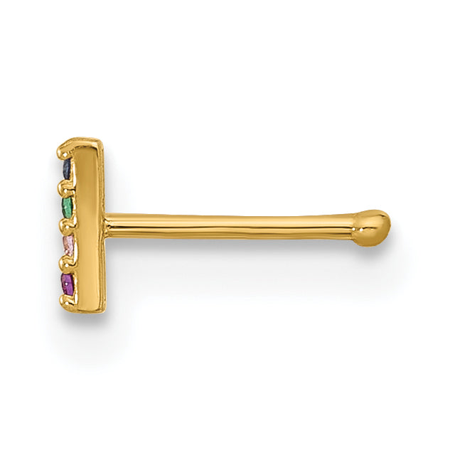 14k 22 Gauge Polished Multicolor CZ Bar Nose Stud (0.08 grams)