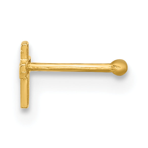 14K 22 Gauge Polished Cross Nose Stud (0.1 grams)