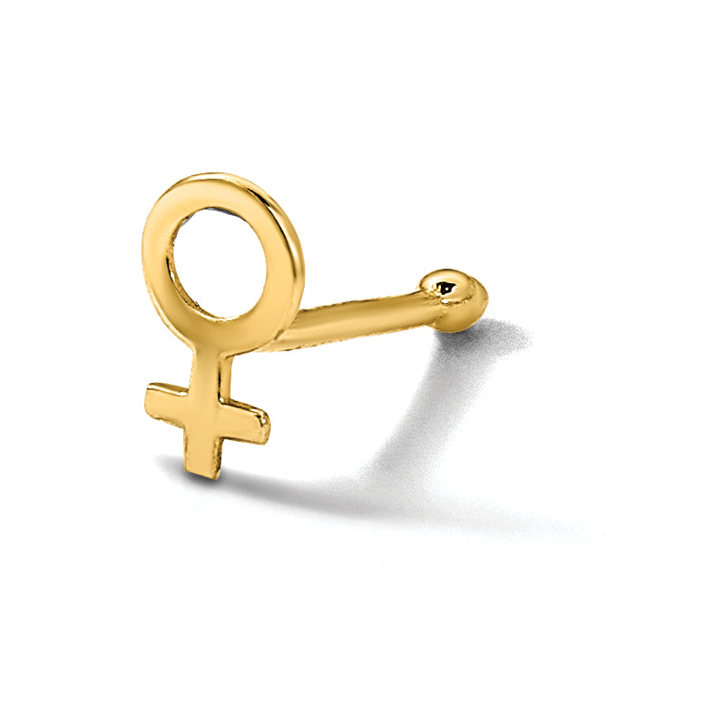 14K 20 Gauge Polished Female Symbol Nose Stud (0.09 grams)