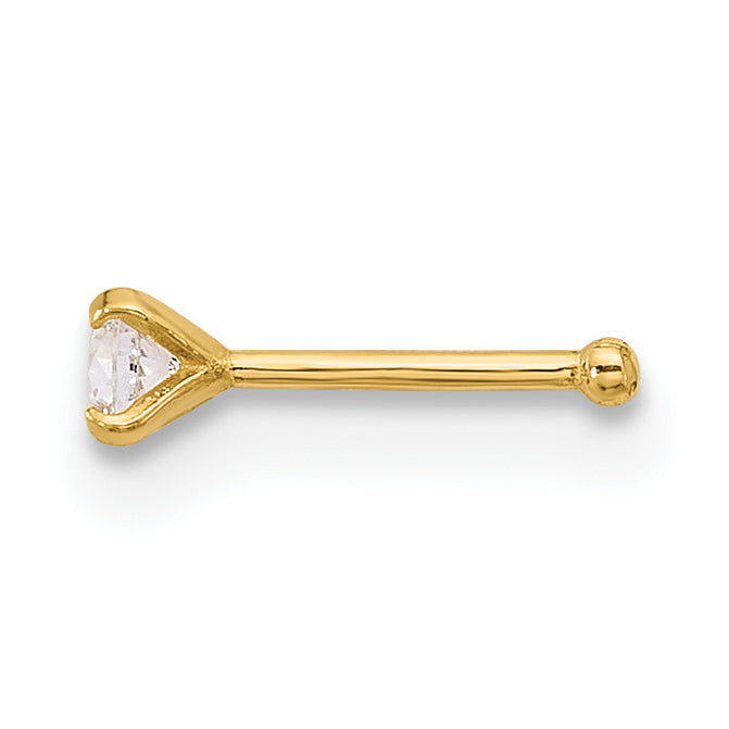 14k 22 Gauge Polished 2.5mm CZ Nose Stud (0.09 grams)