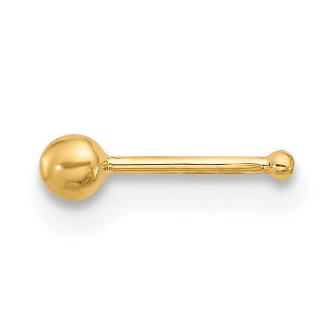 14k 22 Gauge Polished 2.5mm Ball Nose Stud (0.11 grams)