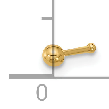14k 22 Gauge Polished 2.5mm Ball Nose Stud (0.11 grams)
