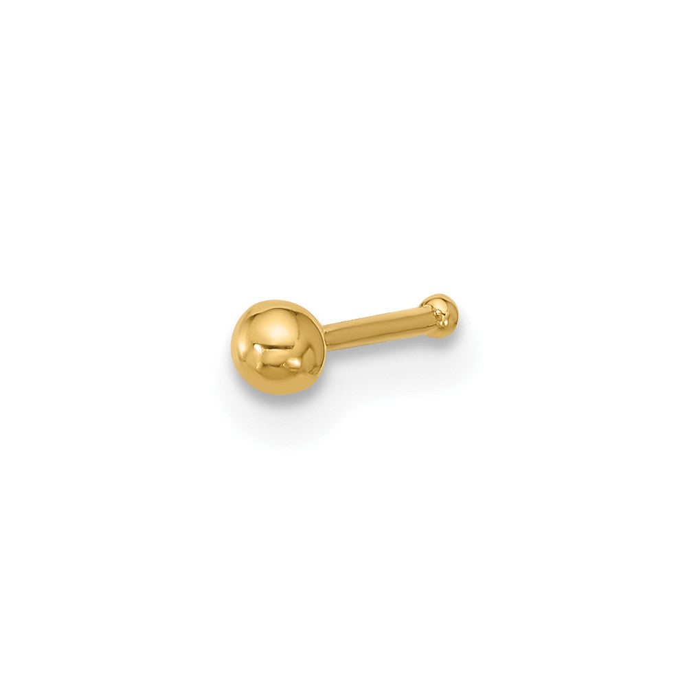 14k 22 Gauge Polished 2.5mm Ball Nose Stud (0.11 grams)