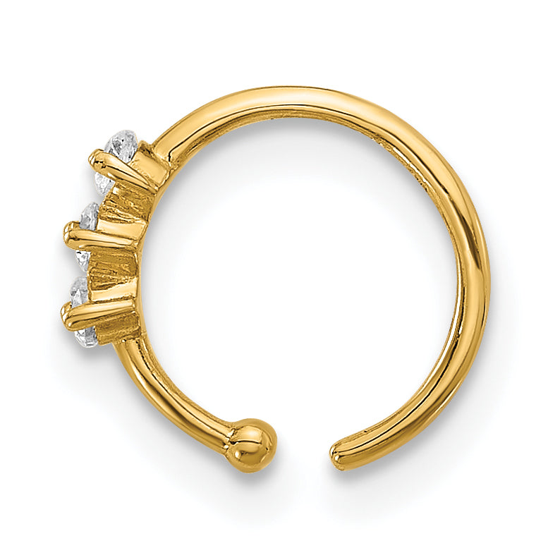 14K 20 Gauge Polished 3 Stone CZ Nose Ring (0.27 grams)