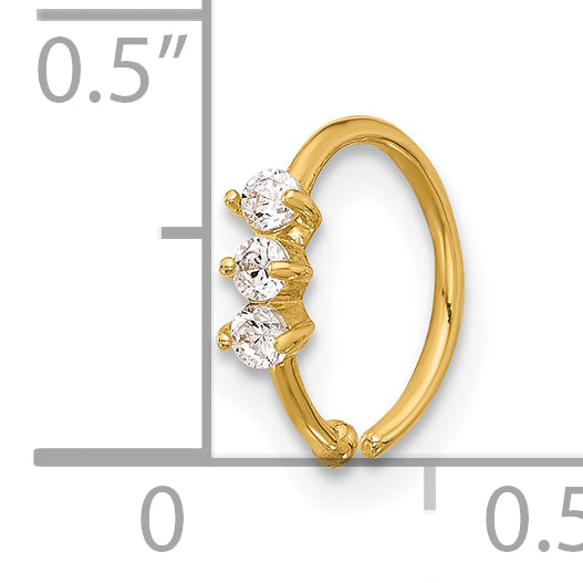 14K 20 Gauge Polished 3 Stone CZ Nose Ring (0.27 grams)