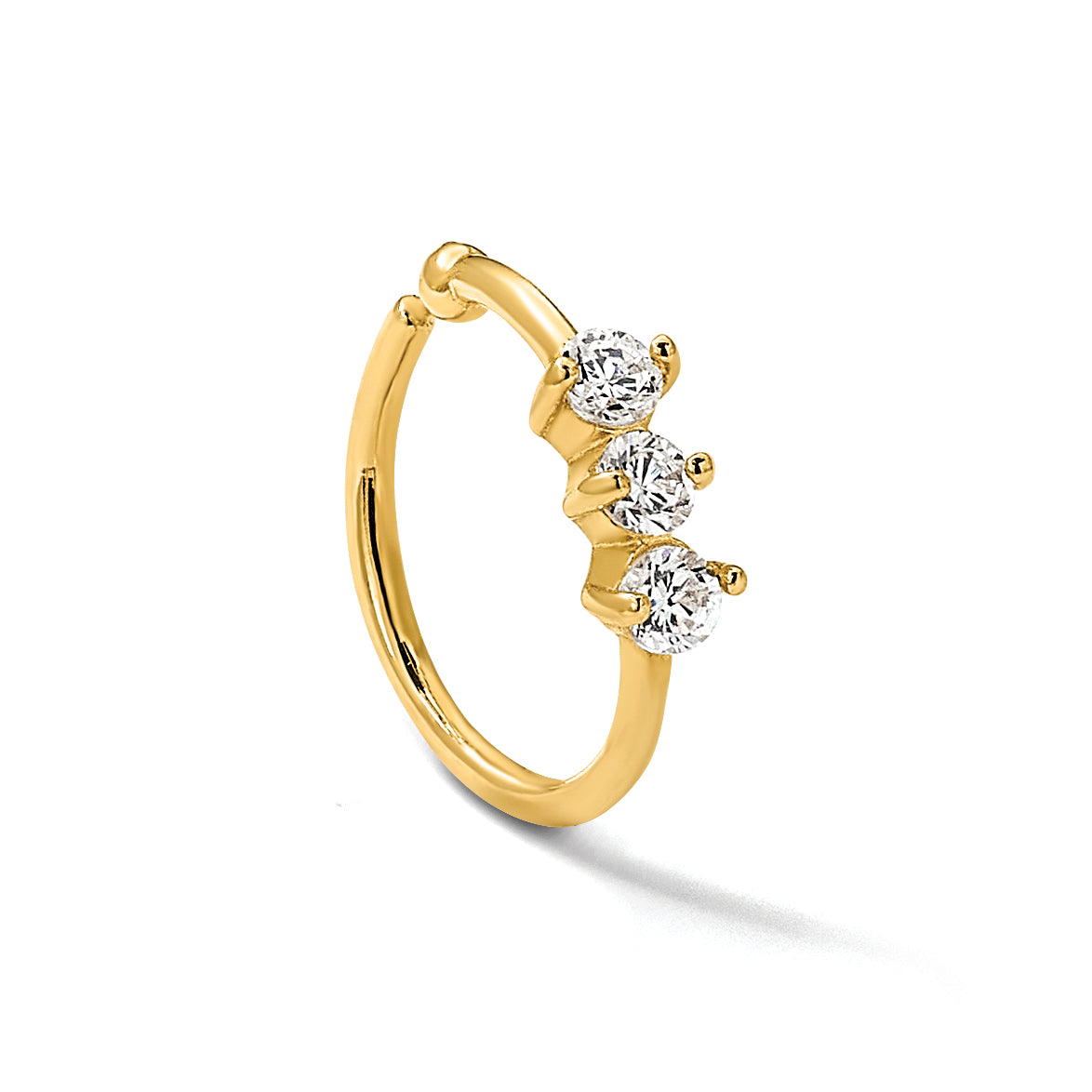 14K 20 Gauge Polished 3 Stone CZ Nose Ring (0.27 grams)