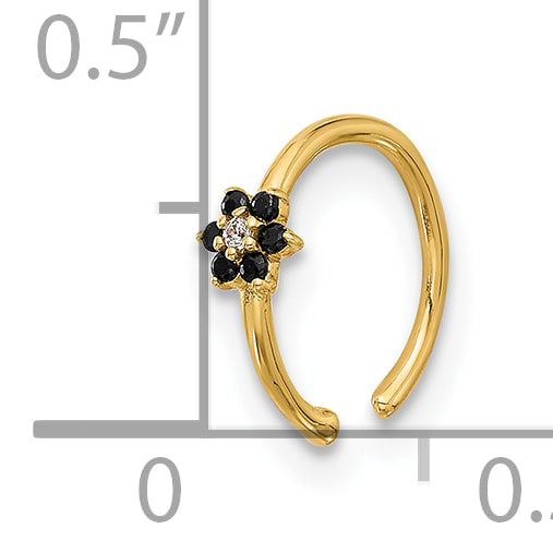 14K 20 Gauge Polished Black and White CZ Flower Nose Ring (0.22 grams)