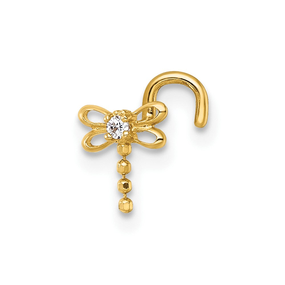 14k Polished 18 Gauge Moveable CZ Dragonfly Nose Stud (0.19 grams)