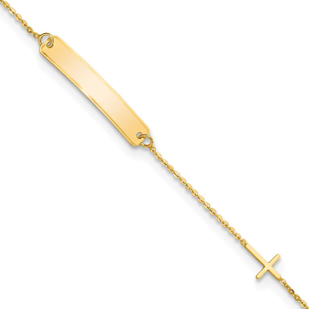 14k Polished 5.5in Cross ID Bracelet (0.83 grams)