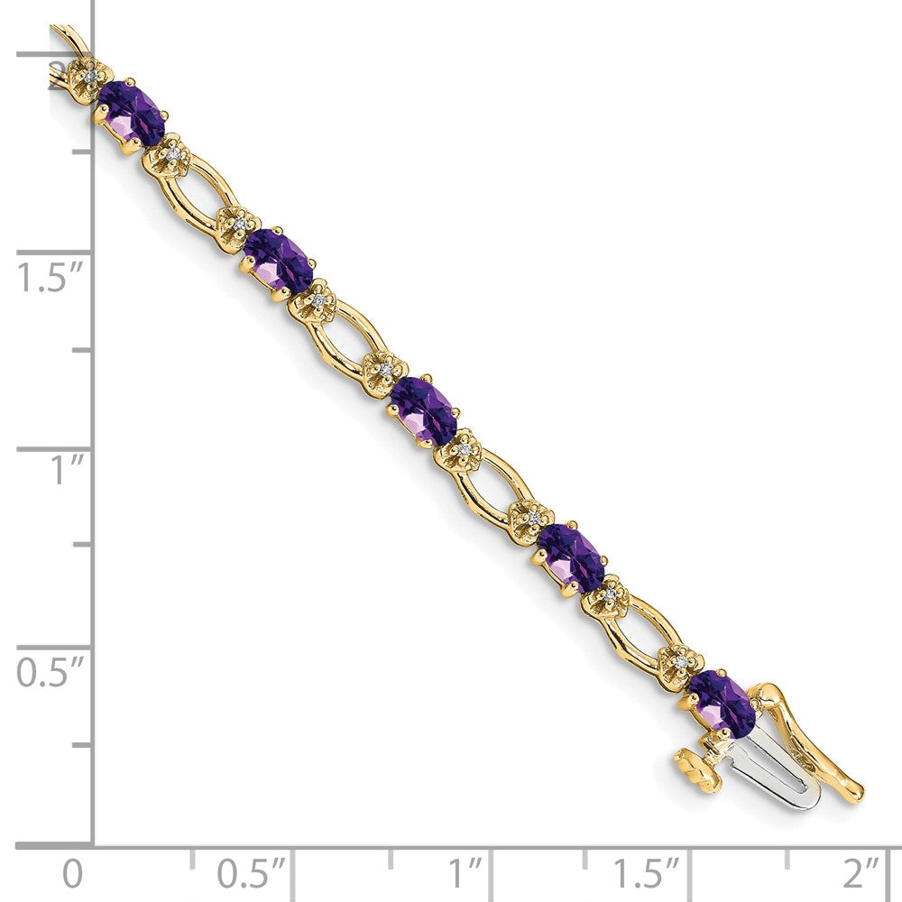 14k Complete Diamond and Oval Amethyst Heart Accent 7 inch Bracelet (6.27 grams)