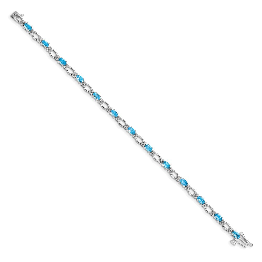 14k White Gold Complete Diamond and Oval Swiss Blue Topaz Heart Accent 7 inch Bracelet (6.27 grams)