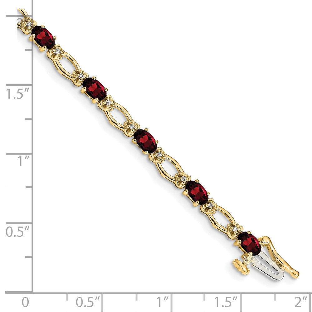 14k Complete Diamond and Oval Garnet Heart Accent 7 inch Bracelet (6.27 grams)