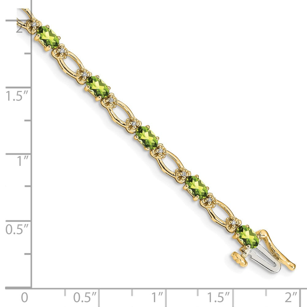 14k Complete Diamond and Oval Peridot Heart Accent 7 inch Bracelet (6.27 grams)