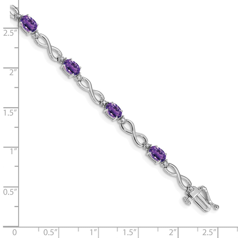 14k White Gold Complete Oval Amethyst and Diamond Infinity Link 7 inch Bracelet (4.65 grams)