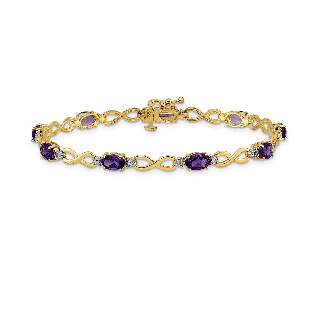 14k Complete Oval Amethyst and Diamond Infinity Link 7 inch Bracelet (4.65 grams)