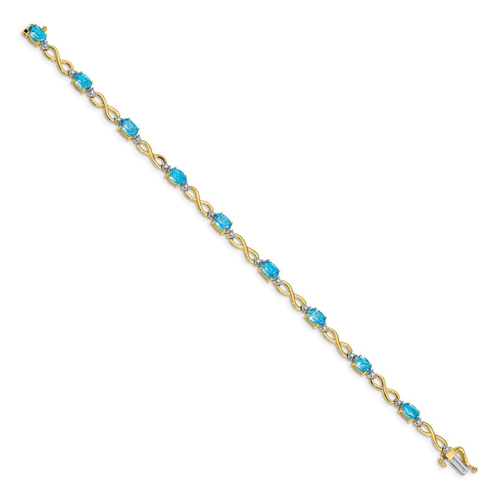 14k Complete Oval Swiss Blue Topaz and Diamond Infinity Link 7 inch Bracelet (4.65 grams)
