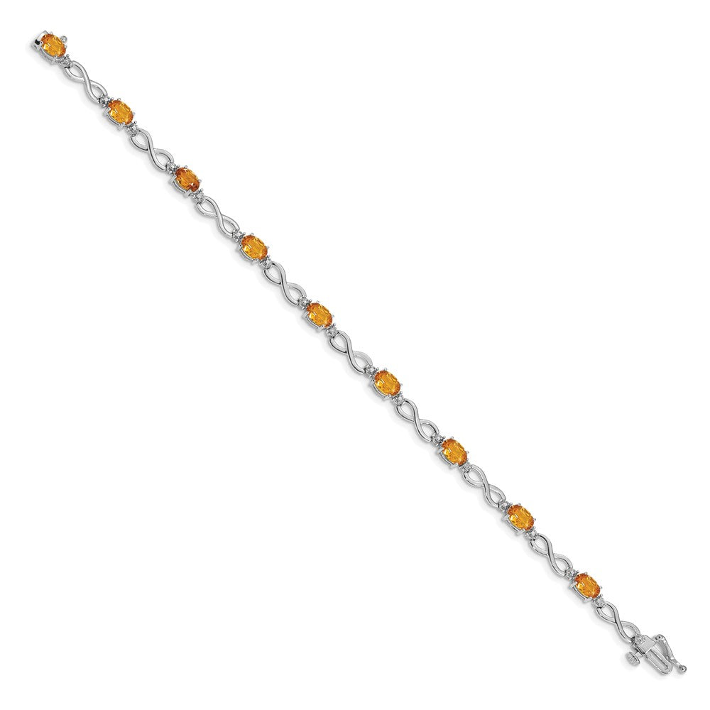 14k White Gold Complete Oval Citrine and Diamond Infinity Link 7 inch Bracelet (4.65 grams)